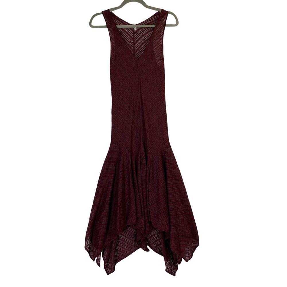 Free People Lila Maxi Dress XS Burgundy Boho Knit Sheer Festival Asymmetric Hem - Picture 2 of 15